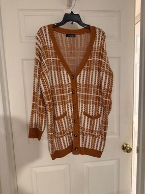 BloomChic Cozy Rust Plaid Button-Up Cardigan Sweater